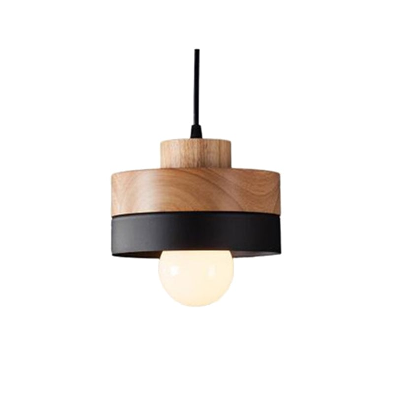 Front view of black round Morandi pendant and exposed bulb
