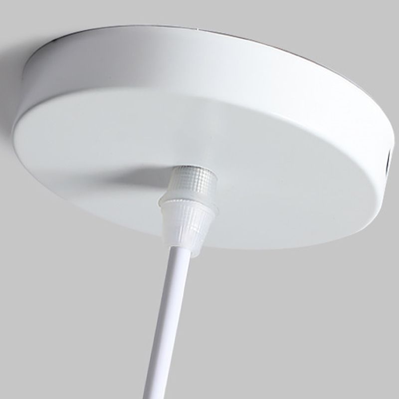 Close view of Morandi white round ceiling canopy and cord
