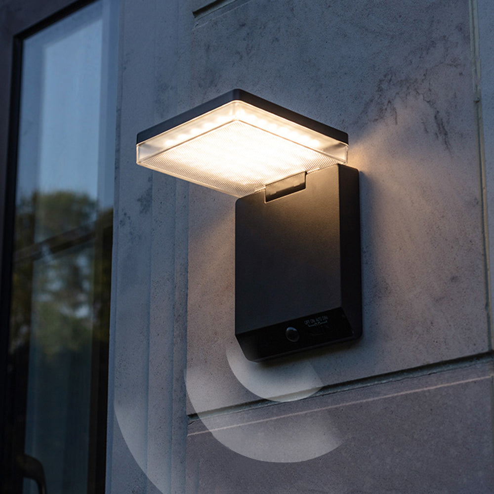 Orr Modern Minimalist Right-Angle Acrylic Sensor Solar Waterproof Outdoor Wall Lamp, Black - Cueteks