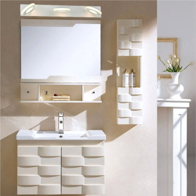 White Leigh mirror light in a bright vanity setting