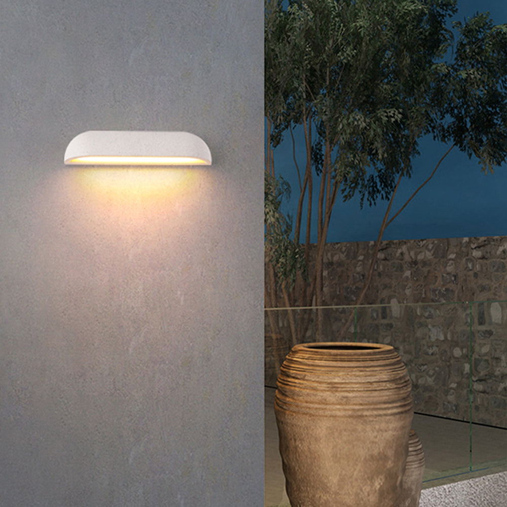 Orr Modern Minimalist Semi-elliptical Metal/Stone Outdoor Wall Lamp, Black/White - Cueteks