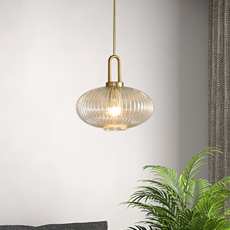 Wide clear ribbed Sanna D pendant in a light room