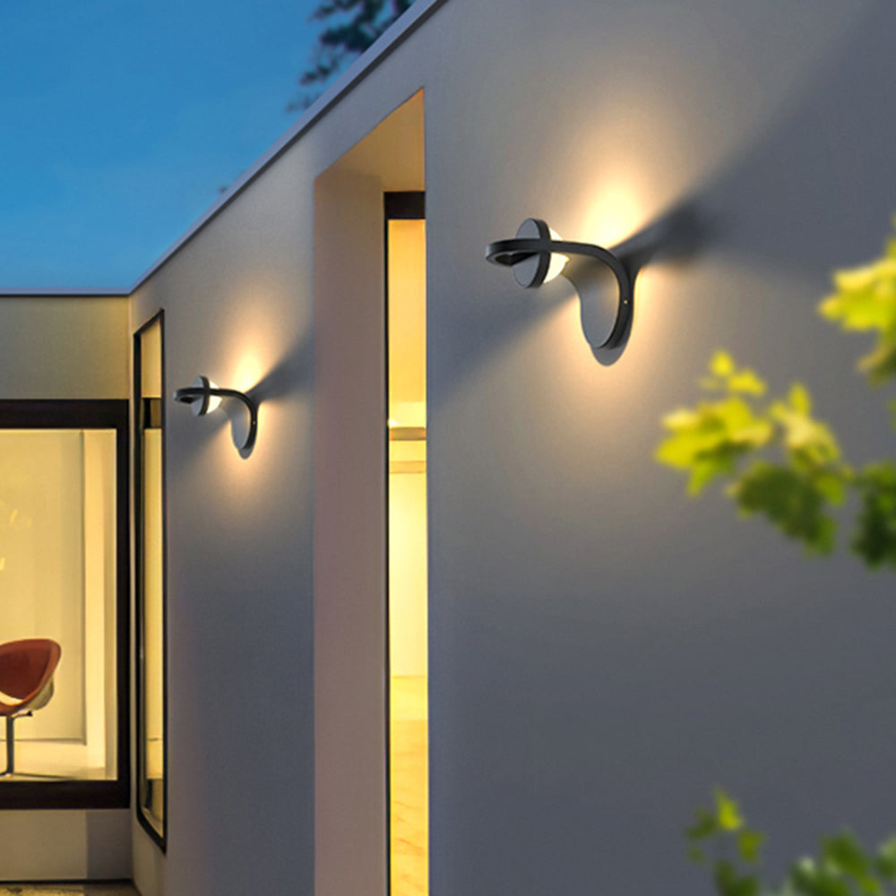 Orr Modern Arc Metal/Acrylic Solar Waterproof Adjustable Outdoor Wall Lamp, Black - Cueteks
