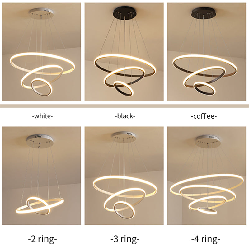 Comparison graphic labelled White, Black and Coffee finishes, with separate two-, three- and four-ring examples