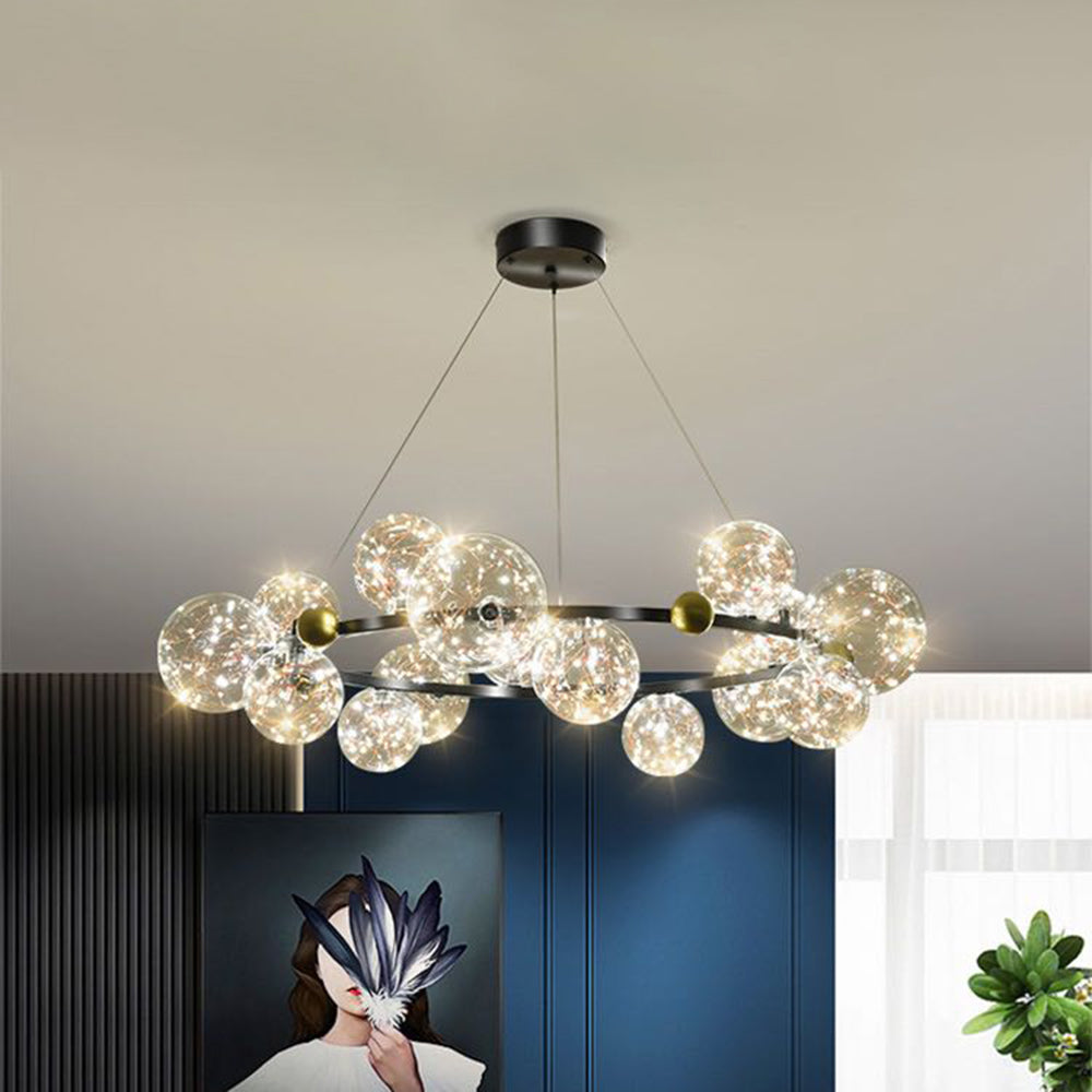 Valentina Art Deco Globe Metal/Glass Chandelier, Black/Gold - Cueteks