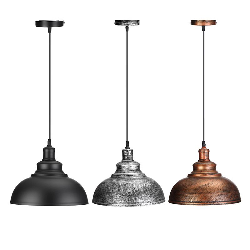 Black, silver-gray and copper-colour dome pendants side by side