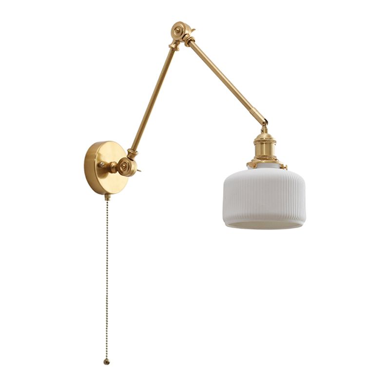 Carins Wall Lamp Modern Drum Ceramics Metal Adjustable, White - Cueteks