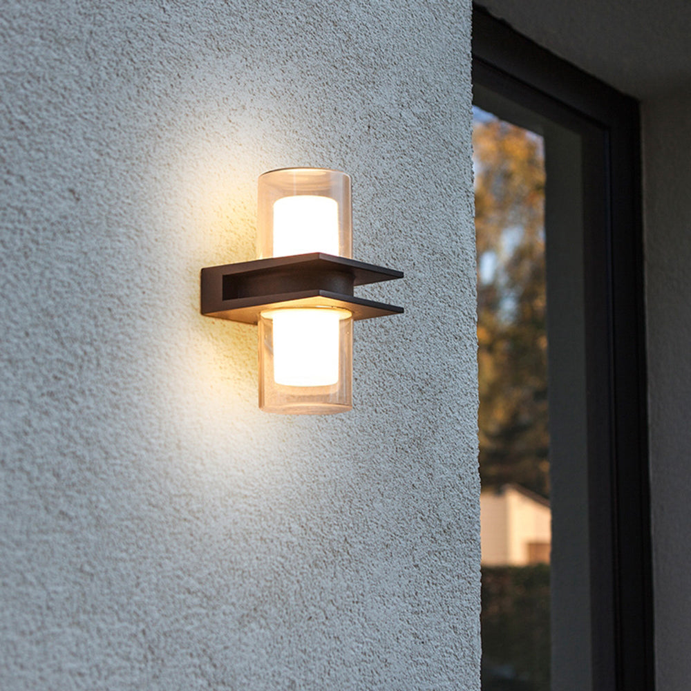 Orr Modern Cylindrical Metal Outdoor Wall Lamp With 2 Heads, Black - Cueteks