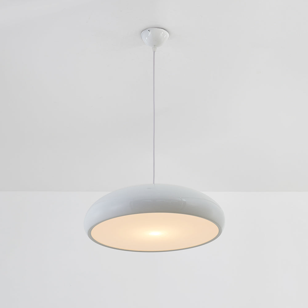 White Leilani pendant viewed from below, showing the matching ceiling canopy and single cord