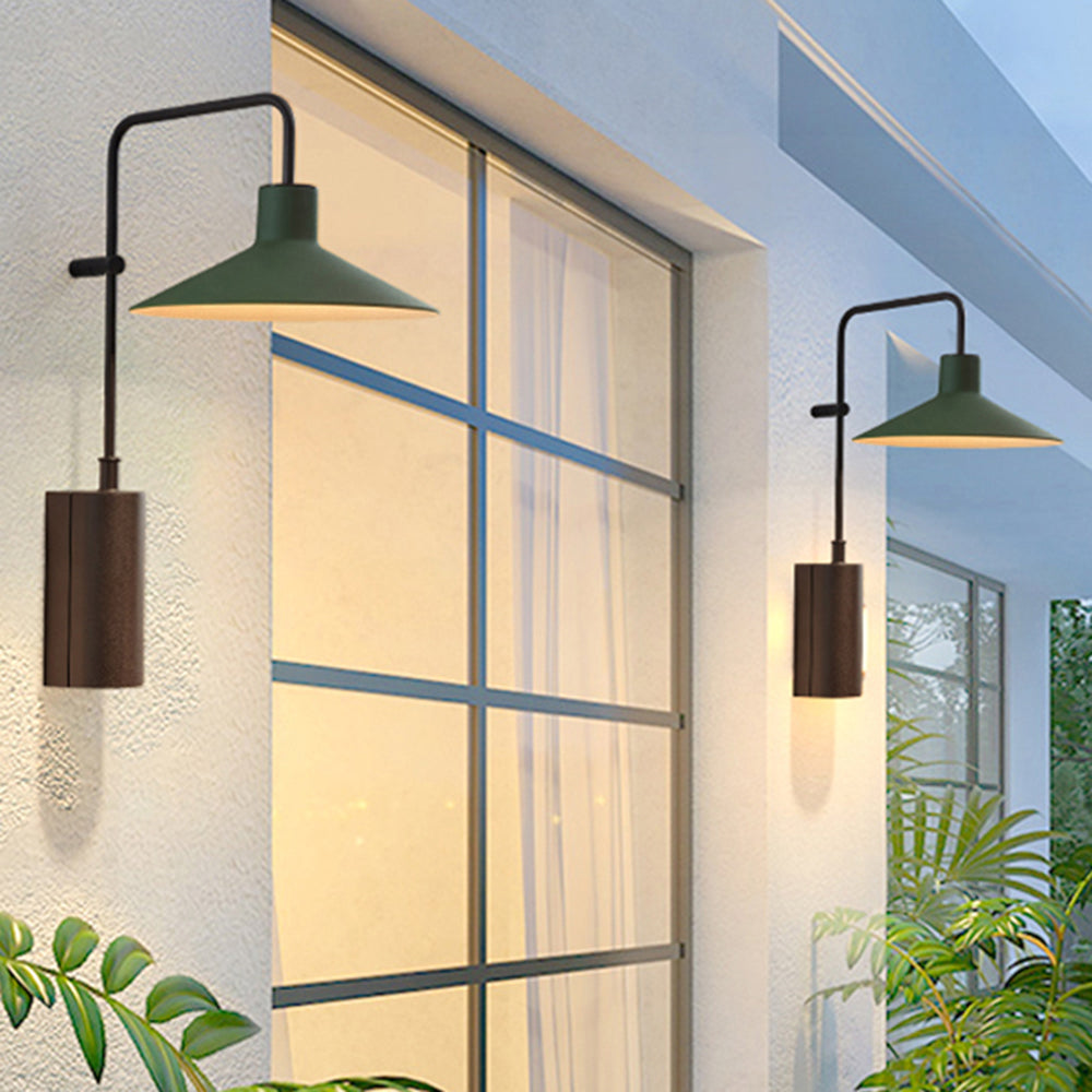 Carins Modern Minimalist Wide Cone Shape Metal Outdoor Waterproof Wall Lamp, Coffee/Green - Cueteks