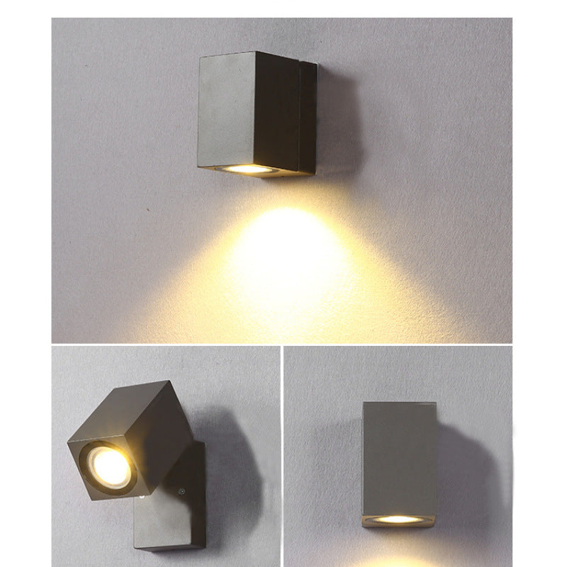 Orr Modern Outdoor Rotatable Metal Spotlight Wall Lamp, Black - Cueteks