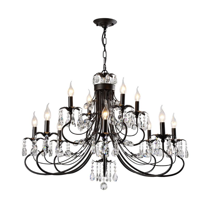 Silva Luxury Tiered Candle Metal/Crystal Chandelier, Black - Cueteks