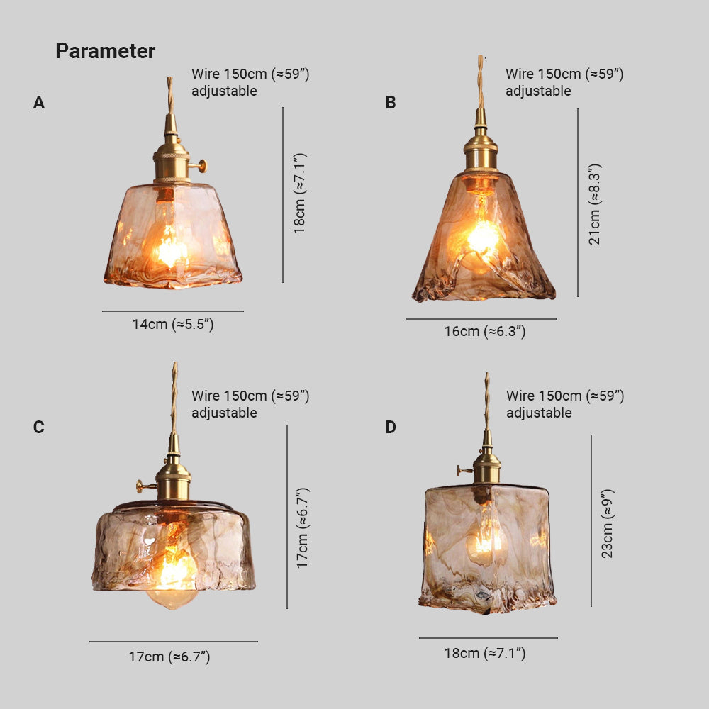 Levy A, B, C and D shade dimensions with 150 cm adjustable wires illustrated