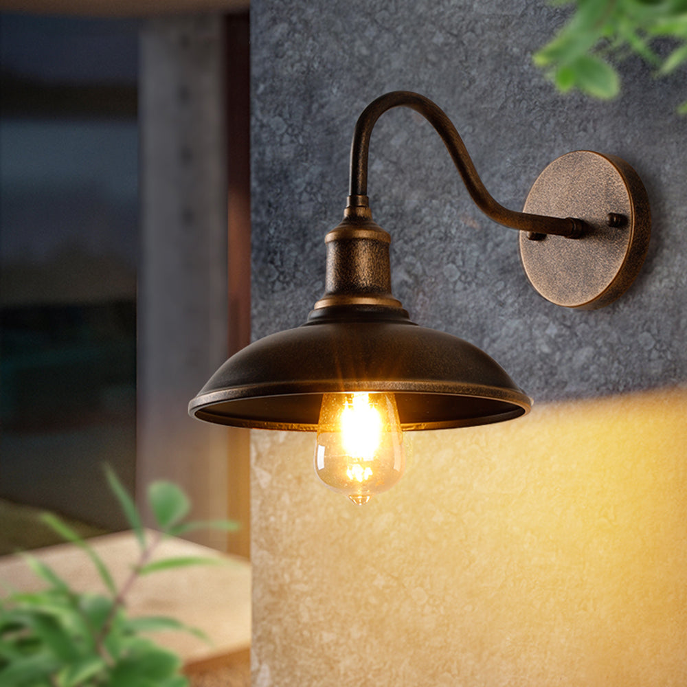 Alessio Rustic Bowl Shaped Metal Outdoor Wall Lamp, Antique Brass - Cueteks