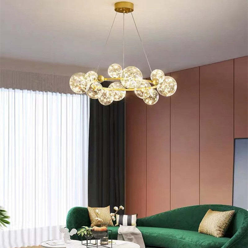 Valentina Art Deco Globe Metal/Glass Chandelier, Black/Gold - Cueteks