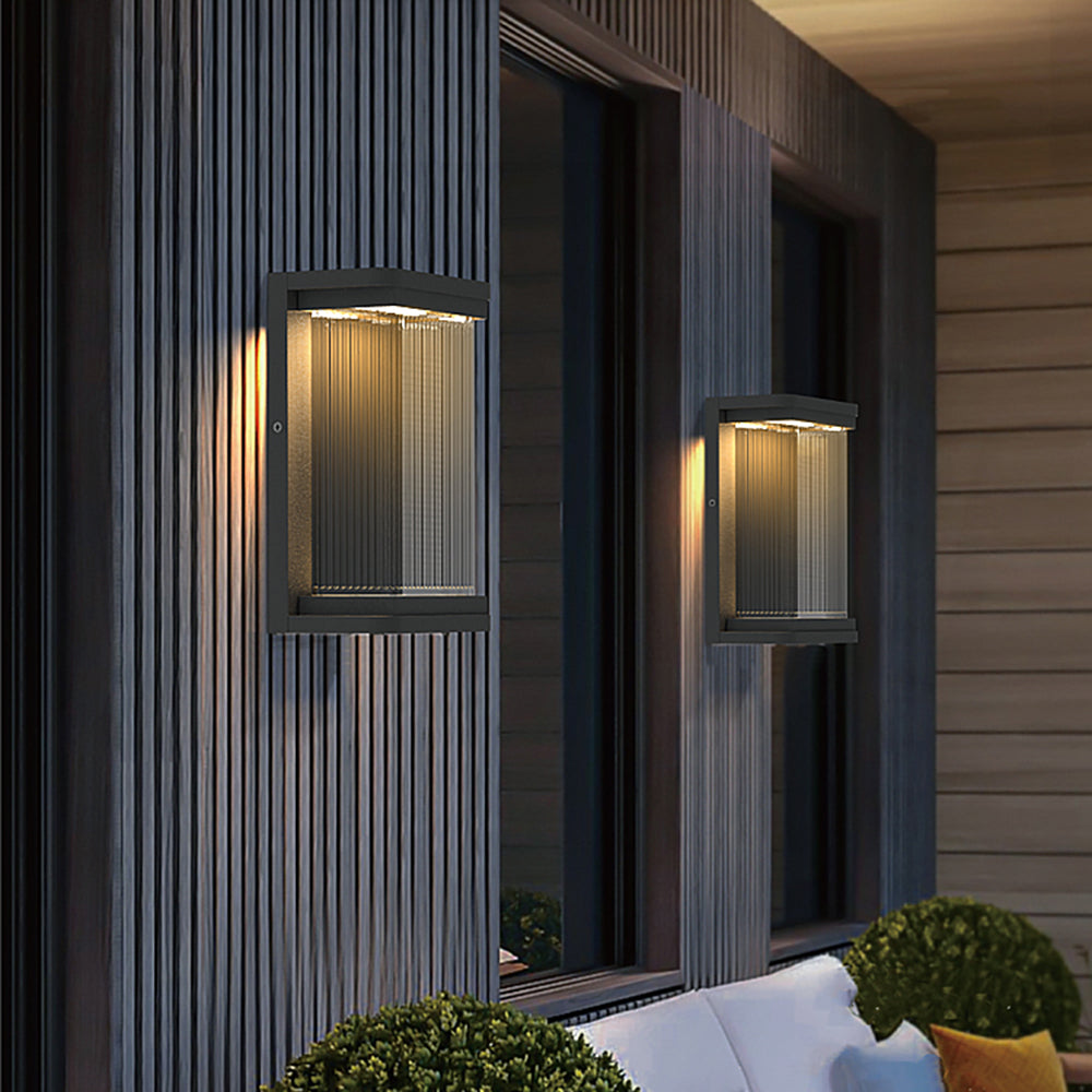Orr Minimalist Rectangular Glass Outdoor Wall Lamp, Black - Cueteks
