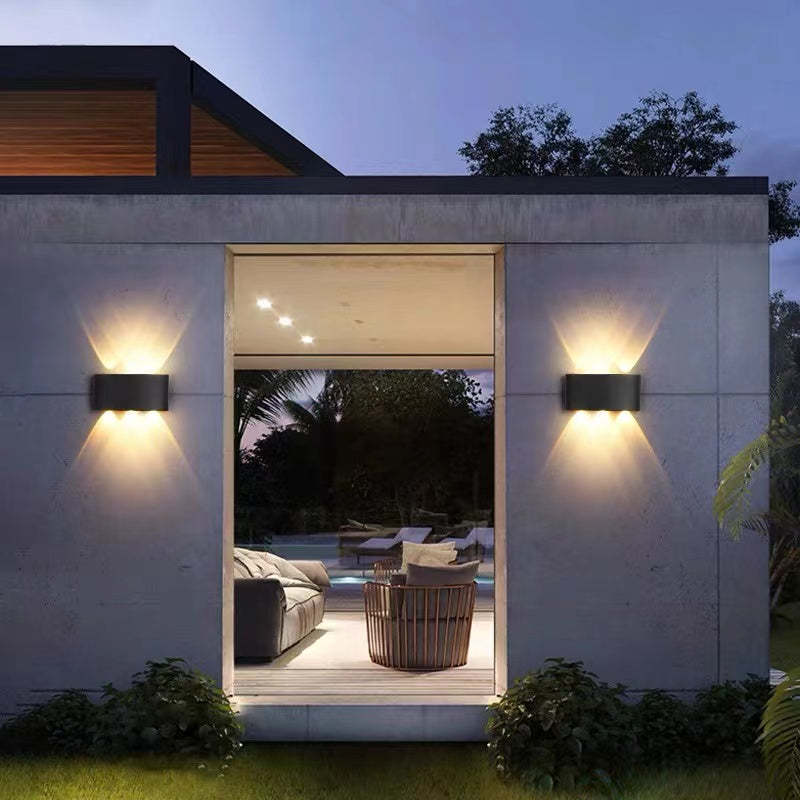 Orr Modern Rectangular Metal Outdoor Wall Lamp, Black/White, Water-wave - Cueteks