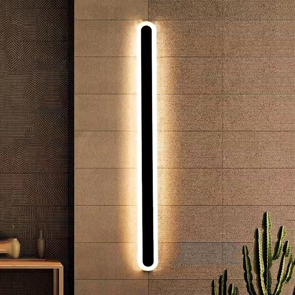 Edge Minimalist Metal Linear Oval Outdoor Wall Lamp, Black - Cueteks