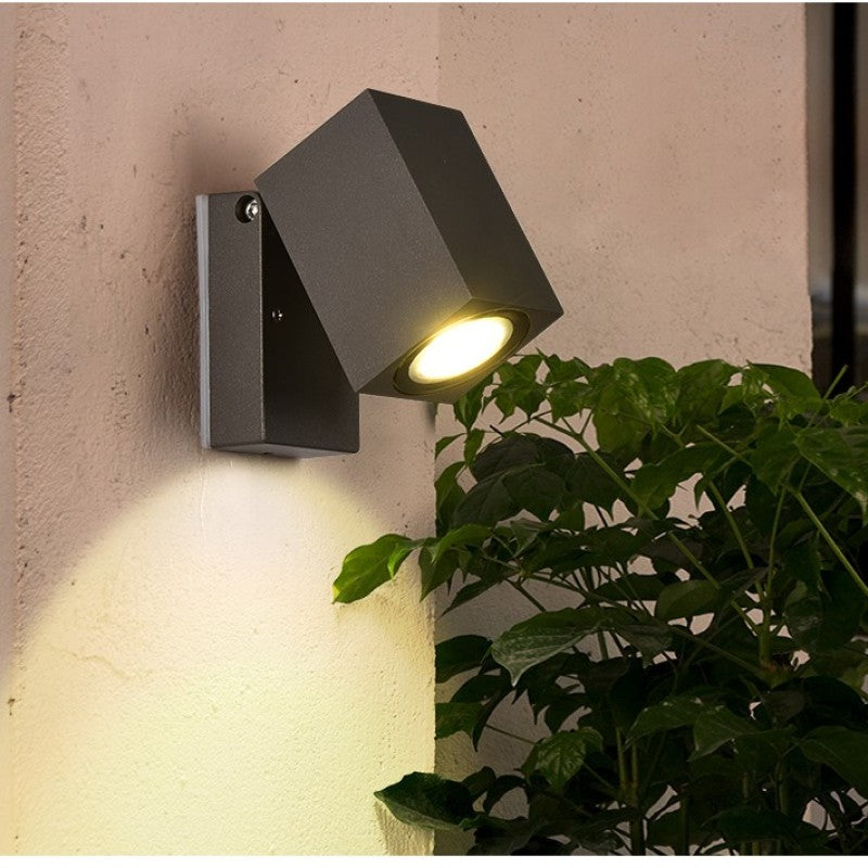 Orr Modern Outdoor Rotatable Metal Spotlight Wall Lamp, Black - Cueteks