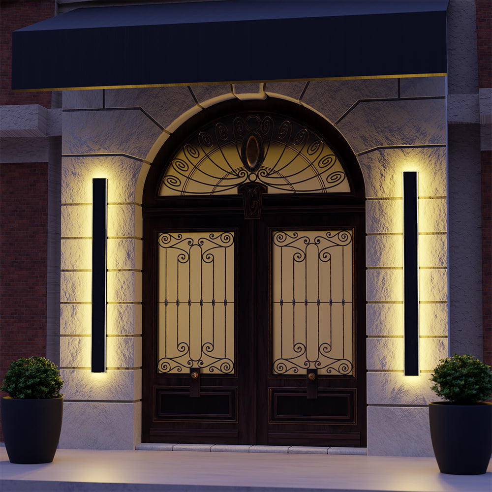 Edge Ripple Minimalist Linear Metal Outdoor Wall Lamp Black Balcony/Terrace - Cueteks