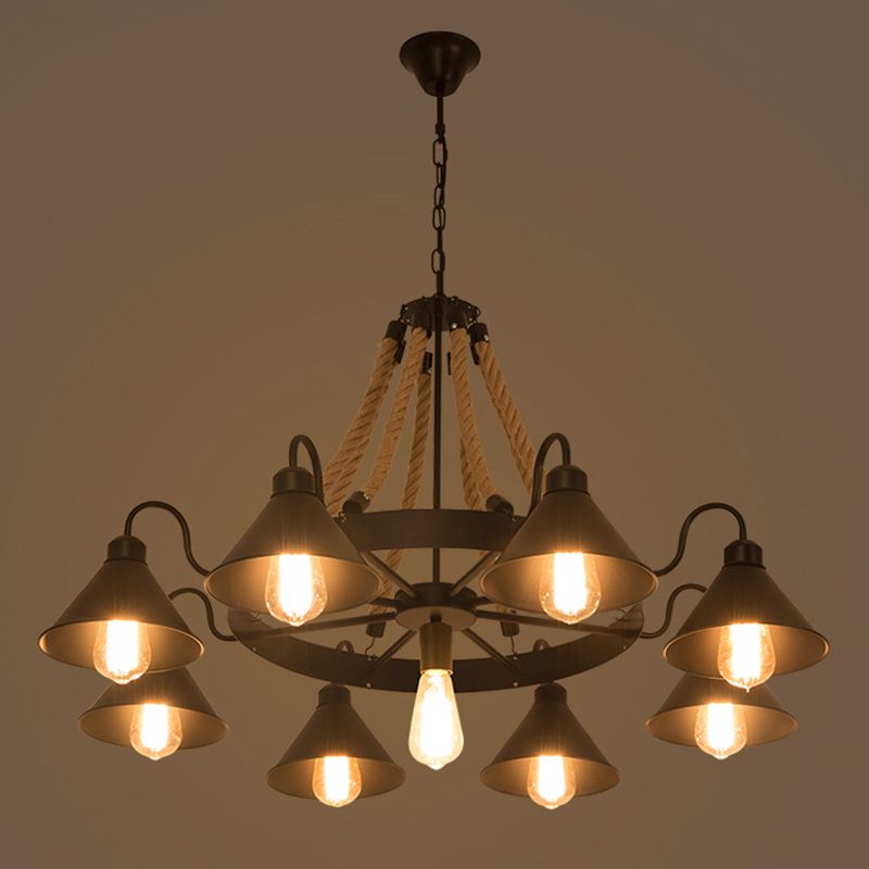 Alessio Vintage Industrial Rope Chandelier Metal Living Room - Cueteks