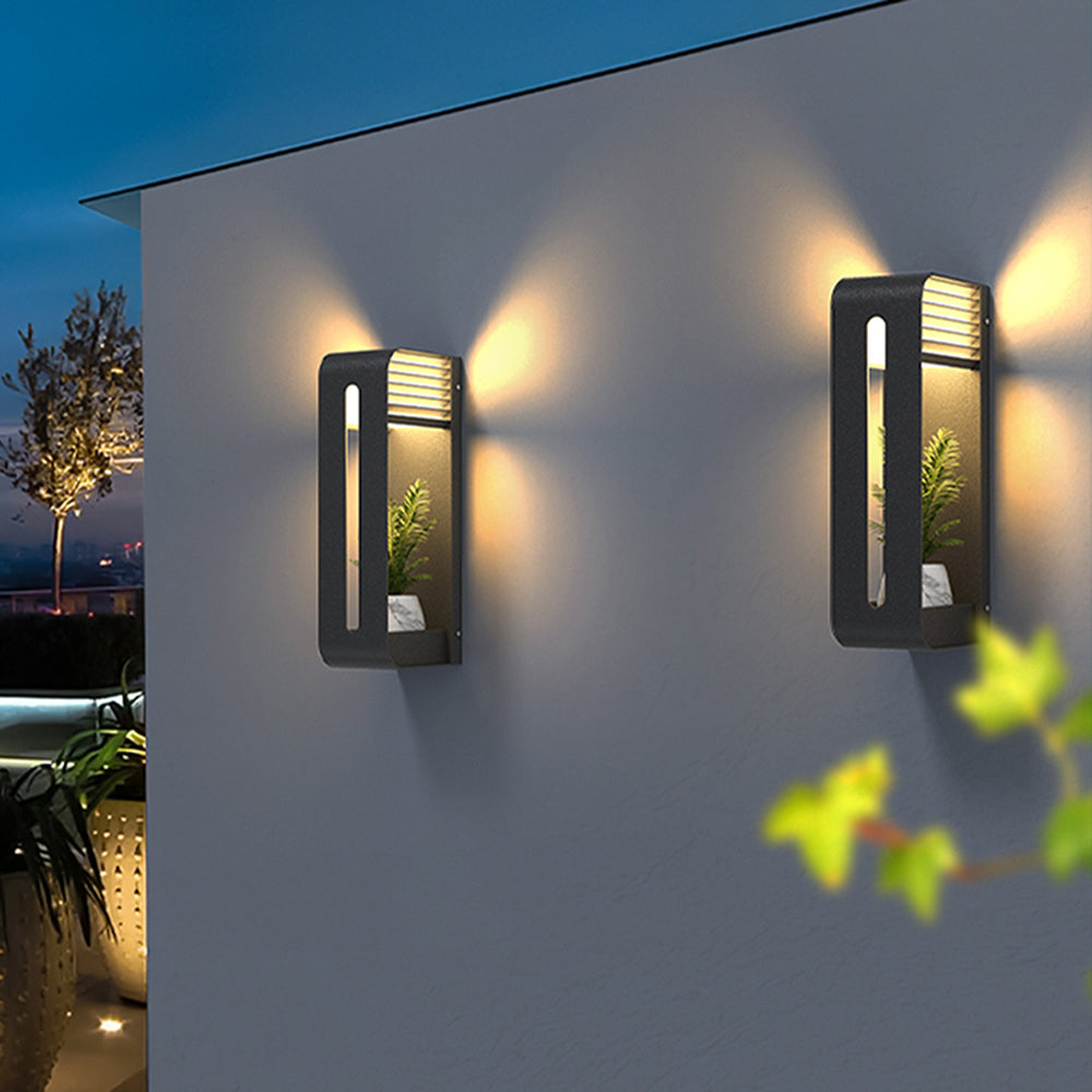 Orr Modern Rectangular Metal/Acrylic Solar Outdoor Plants Pot Holder Wall Lamp, Black - Cueteks