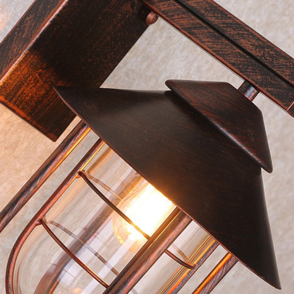 Alessio Vintage Lantern Shaped Metal Outdoor Wall Lamp, Black - Cueteks