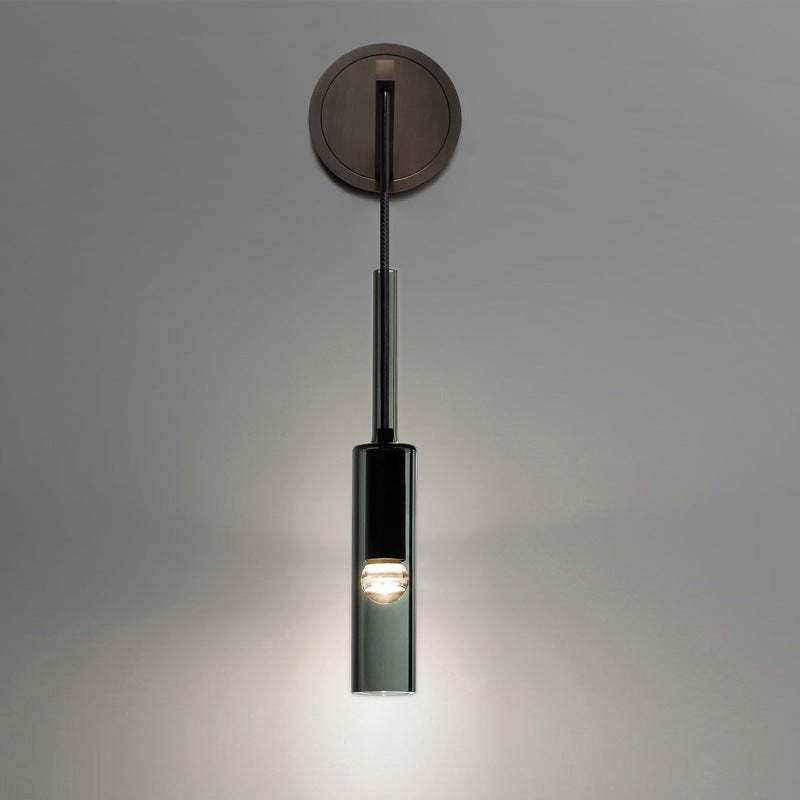 Sanna black cylinder wall light with round plate and lit central element