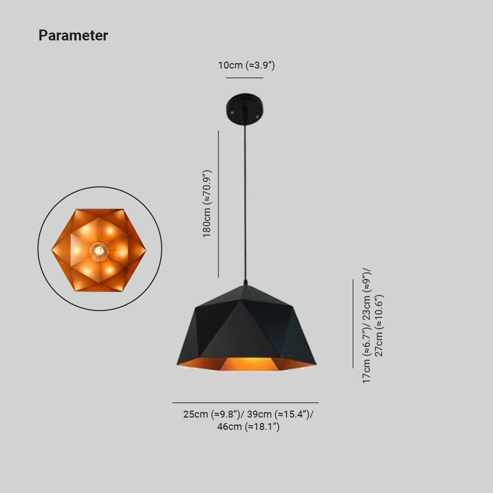 Morandi dimension diagram with 25, 39 and 46 cm shade widths, 17, 23 and 27 cm heights and 180 cm suspension