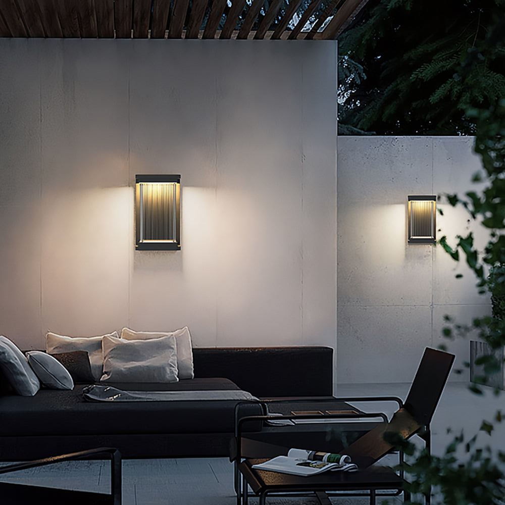 Orr Minimalist Rectangular Glass Outdoor Wall Lamp, Black - Cueteks