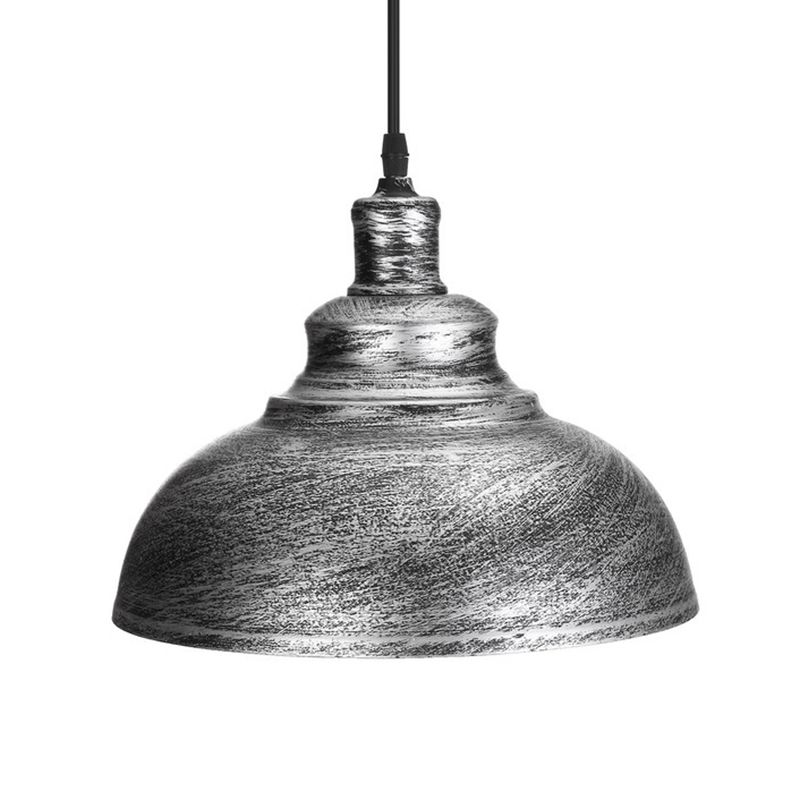 Single textured silver-gray metal dome on a black cord