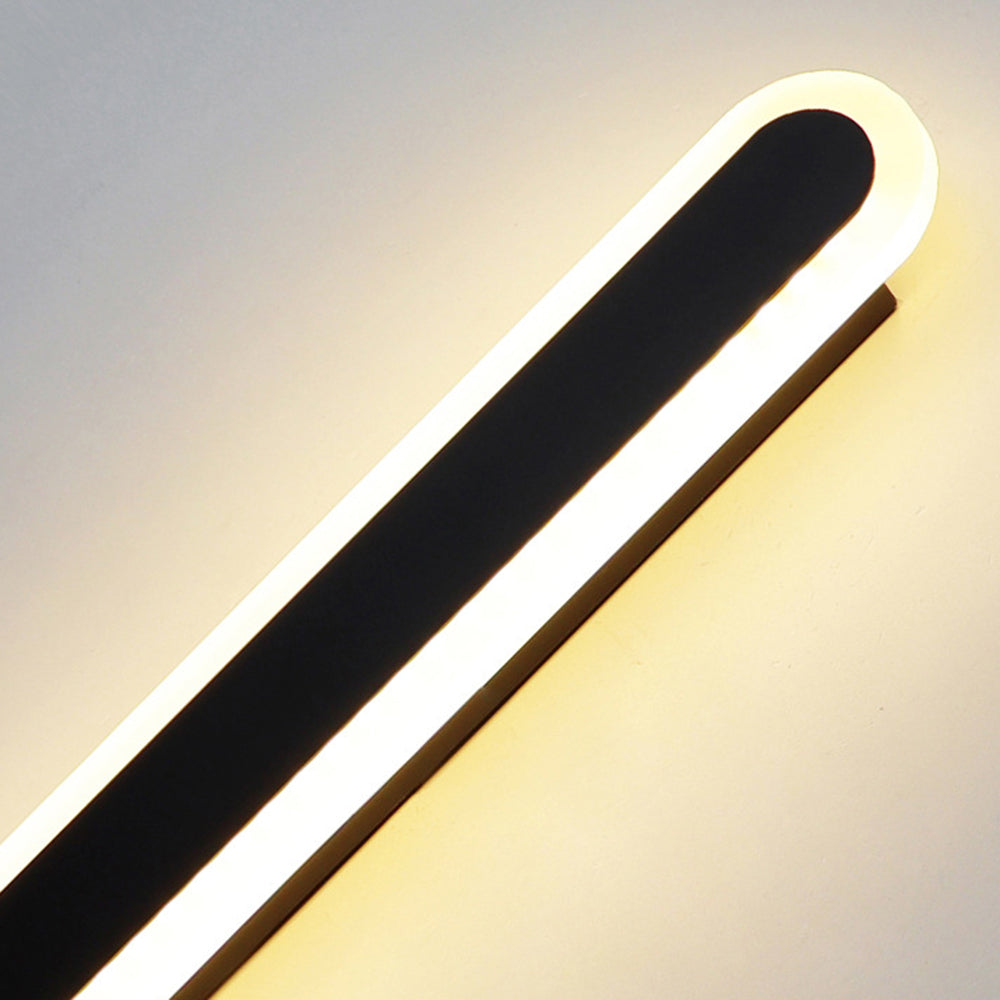 Edge Minimalist Metal Linear Oval Outdoor Wall Lamp, Black - Cueteks