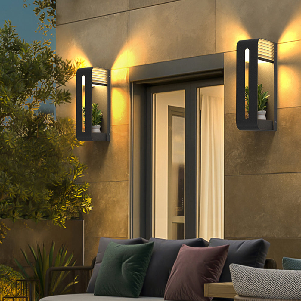 Orr Modern Rectangular Metal/Acrylic Solar Outdoor Plants Pot Holder Wall Lamp, Black - Cueteks