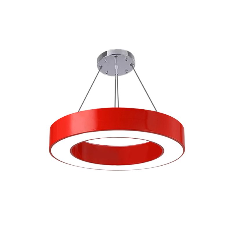 Isolated red Morandi ring viewed from below with white annular face and silver-tone round canopy on white