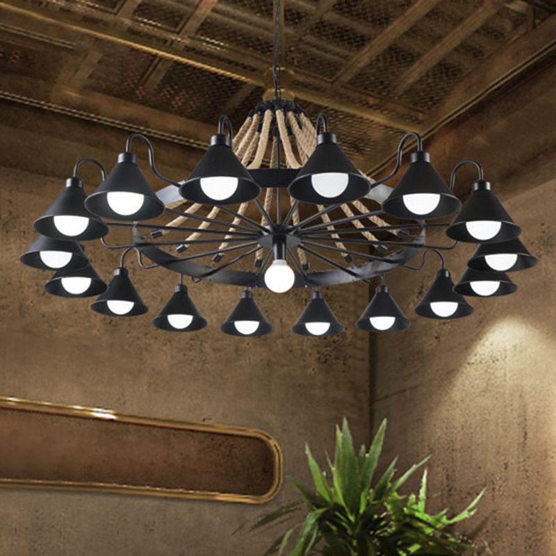 Alessio Vintage Industrial Rope Chandelier Metal Living Room - Cueteks