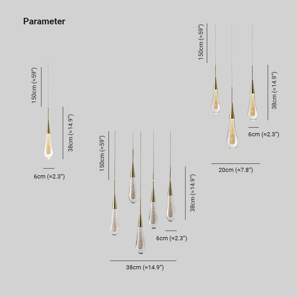 Hailie chart showing 38 by 6 cm capped drops, 150 cm suspension segments and 20 or 38 cm group spans