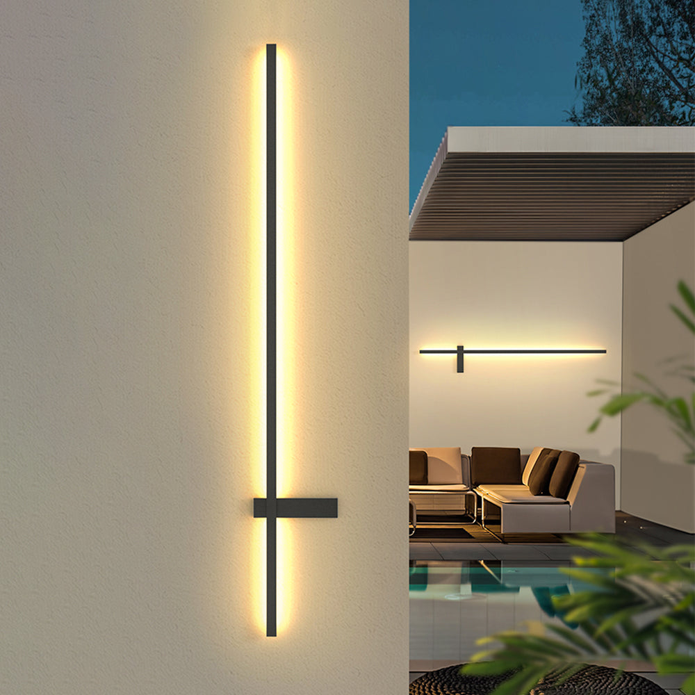 Edge Minimalist Duo-Linear Metal Outdoor Wall Lamp, Black - Cueteks