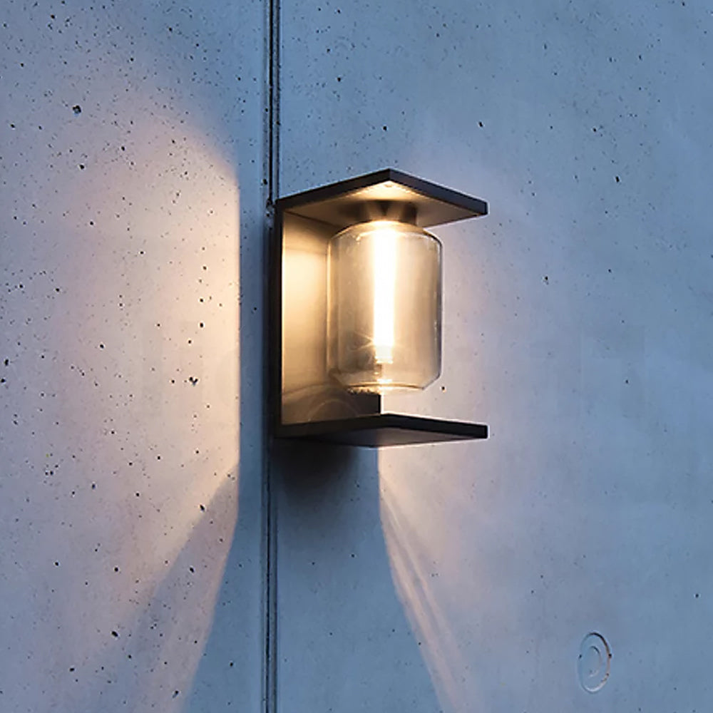 Orr Modern Rectangular Metal/Glass Lantern Solar Outdoor Waterproof Wall Lamp，Black/Gray - Cueteks