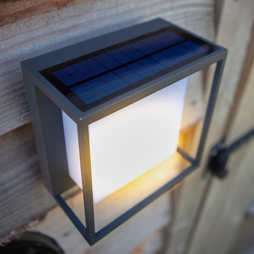 Orr Modern Rectangular Acrylic Sensor Solar Powered Outdoor Wall Lamp, Black - Cueteks