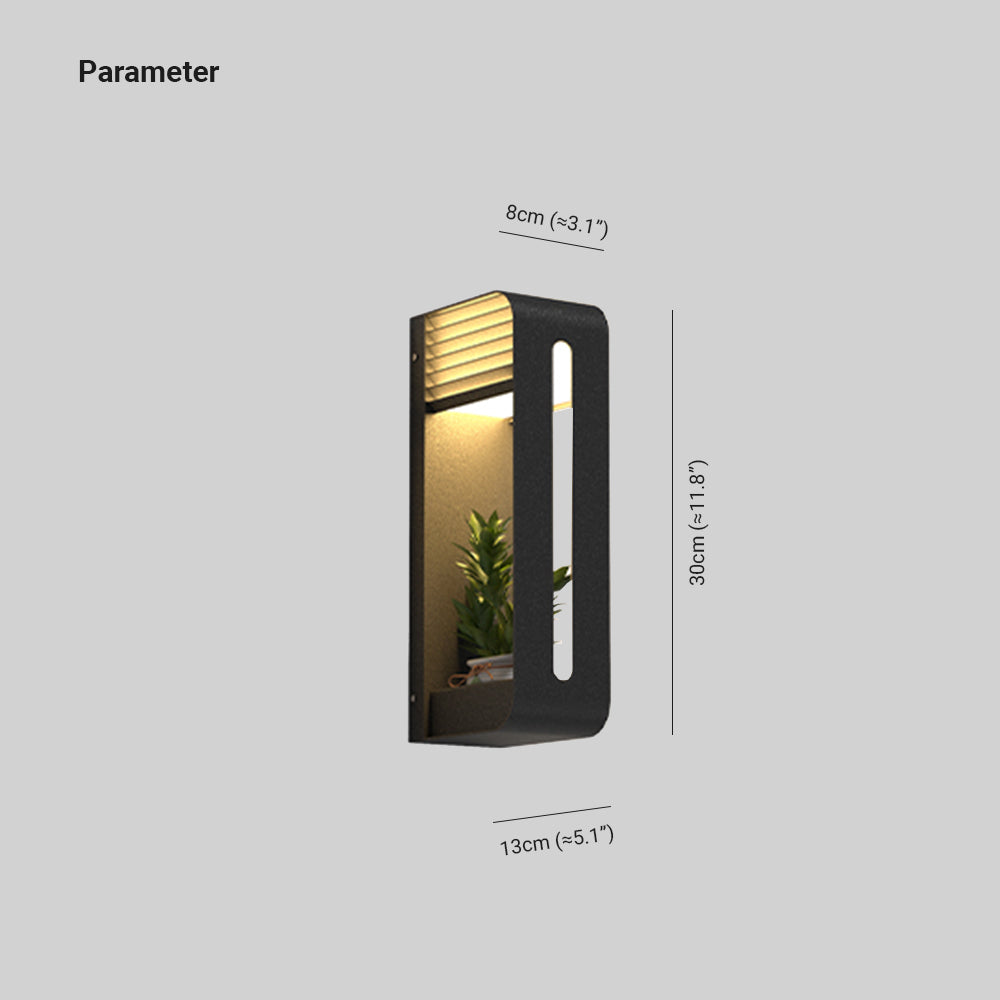 Orr Modern Rectangular Metal/Acrylic Solar Outdoor Plants Pot Holder Wall Lamp, Black - Cueteks