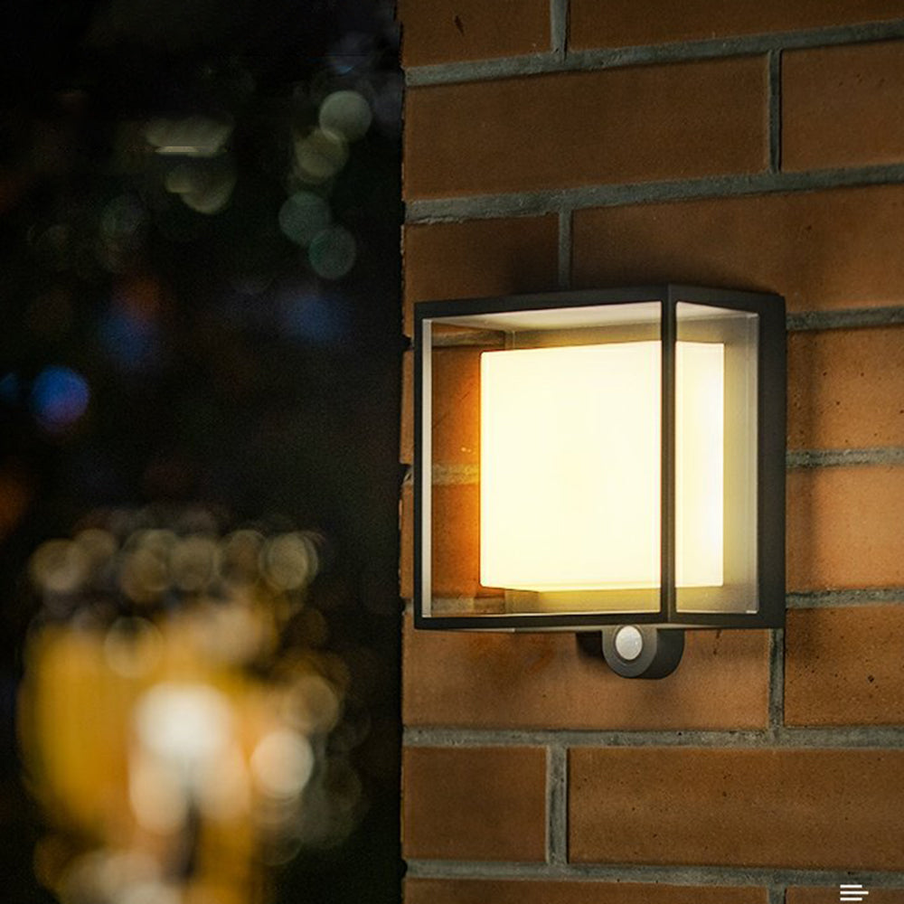 Orr Modern Rectangular Acrylic Sensor Solar Powered Outdoor Wall Lamp, Black - Cueteks