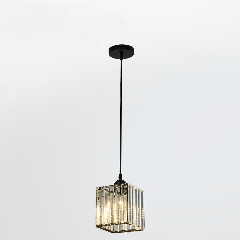 Single black Herbert square glass pendant with a round canopy against white