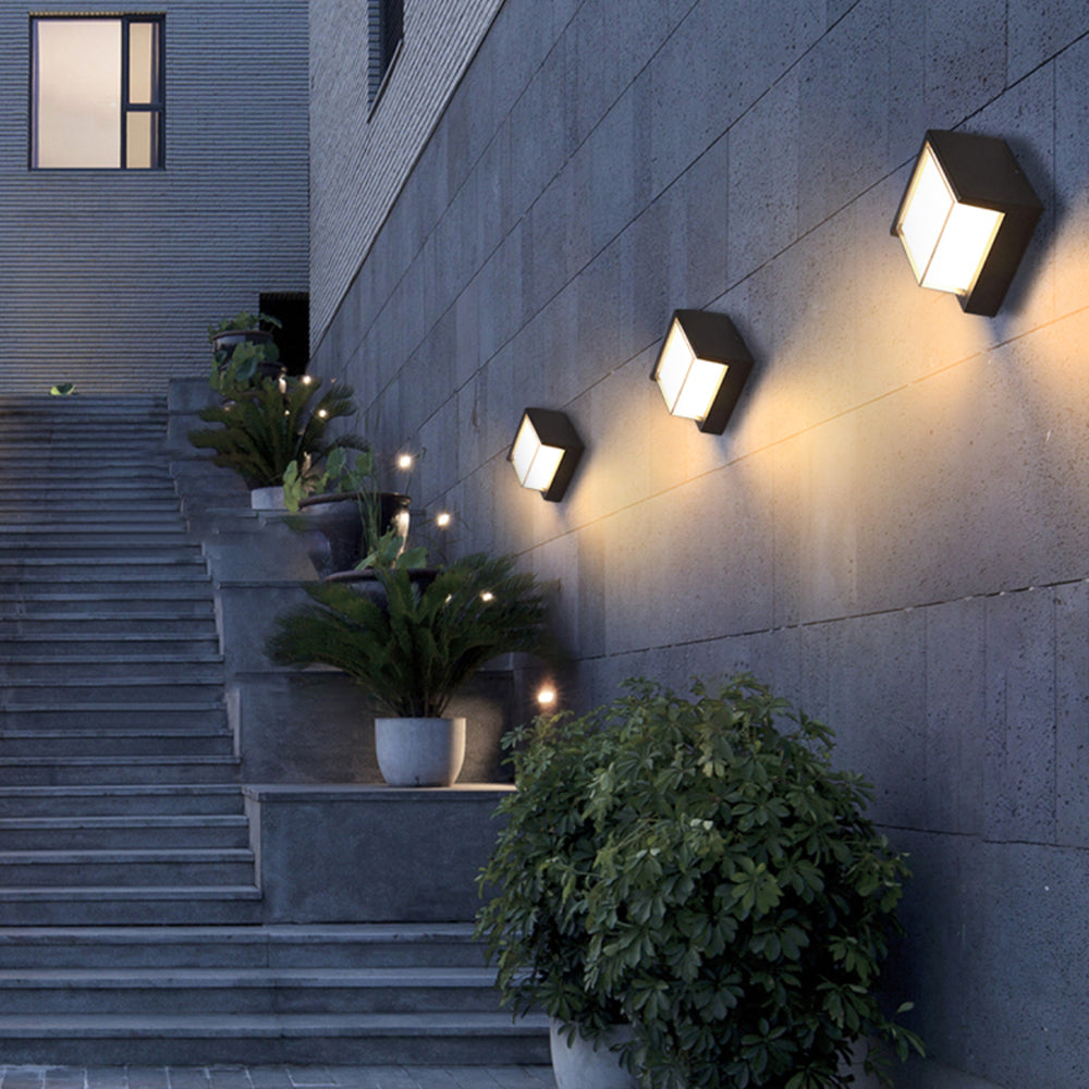 Orr Modern Square Metal Outdoor Wall Lamp, Black/White - Cueteks