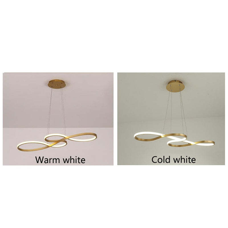 Gold Louise loop pendant shown warm white and cold white