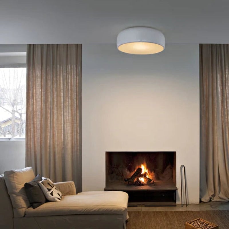 Milk White Morandi ceiling light in a living room with a fireplace