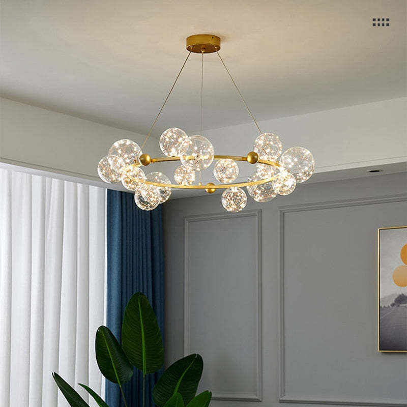 Valentina Art Deco Globe Metal/Glass Chandelier, Black/Gold - Cueteks