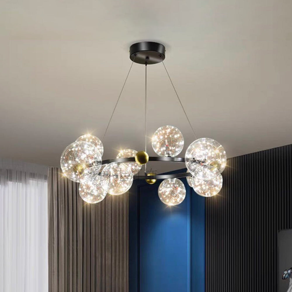 Valentina Art Deco Globe Metal/Glass Chandelier, Black/Gold - Cueteks