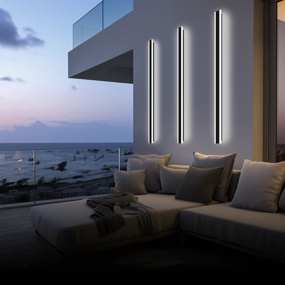 Edge Horizon Modern Outer Glow Linear Metal Outdoor Wall Light, Dark Steel - Cueteks
