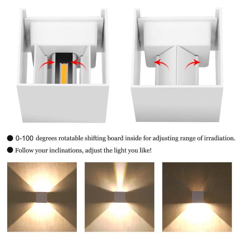 Orr Modern Adjustable Square Outdoor Wall Lamp LED, Black/White - Cueteks