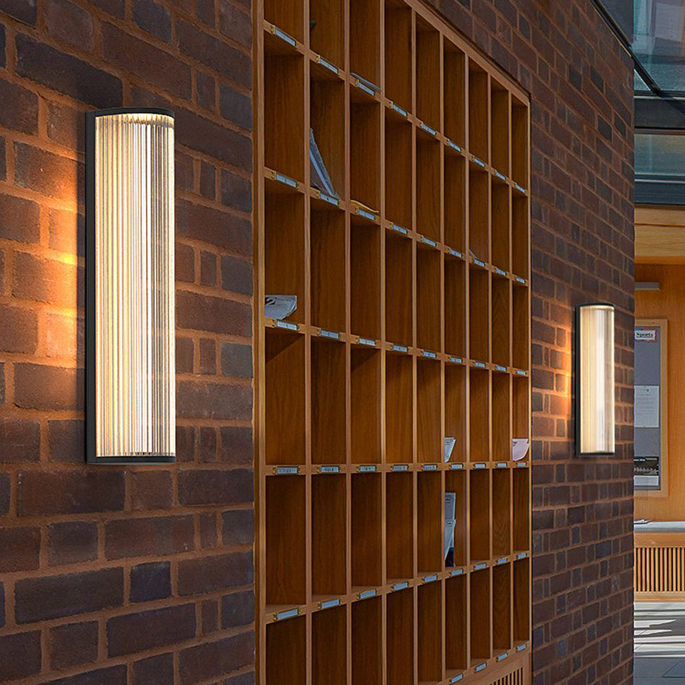 Orr Modern Semi-Cylindrical Outdoor Metal/Acrylic Wall Lamp, Clear/Black - Cueteks